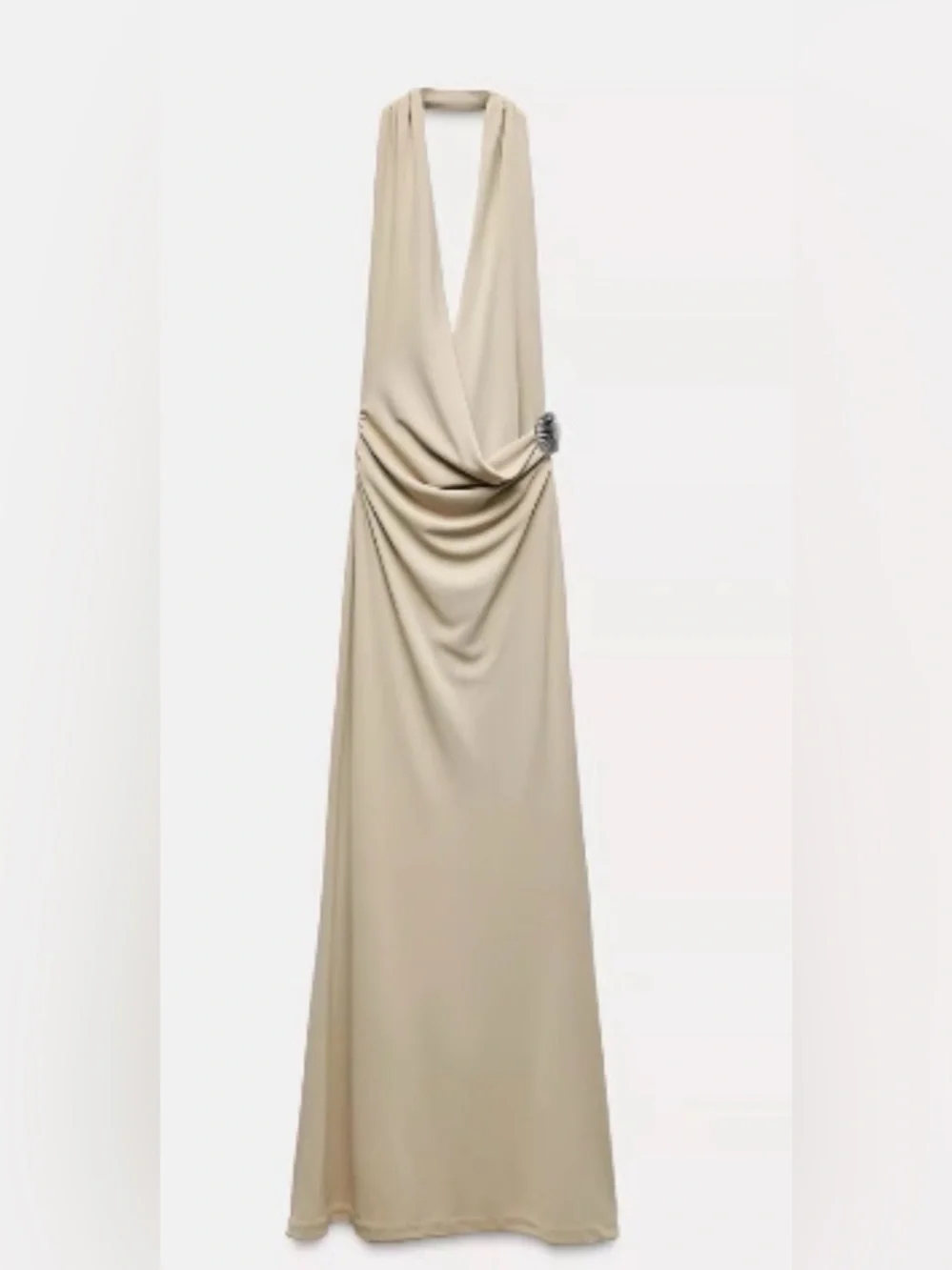 Zara Cream Halter Draped Maxi Dress with Side Brooch - Picture 8 of 11